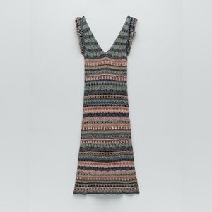 NWT Zara Ruffled Pointelle Knit Dress